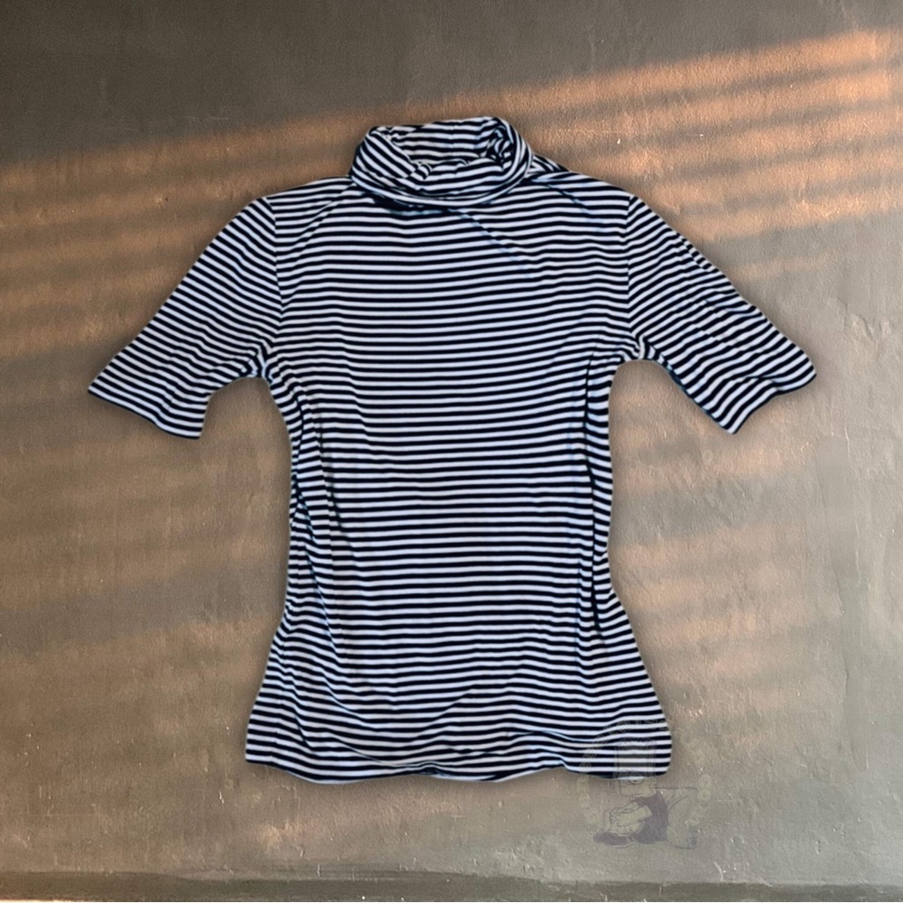 Michael Kors Stripe Turtleneck short sleeve designer retro pinup dark academia